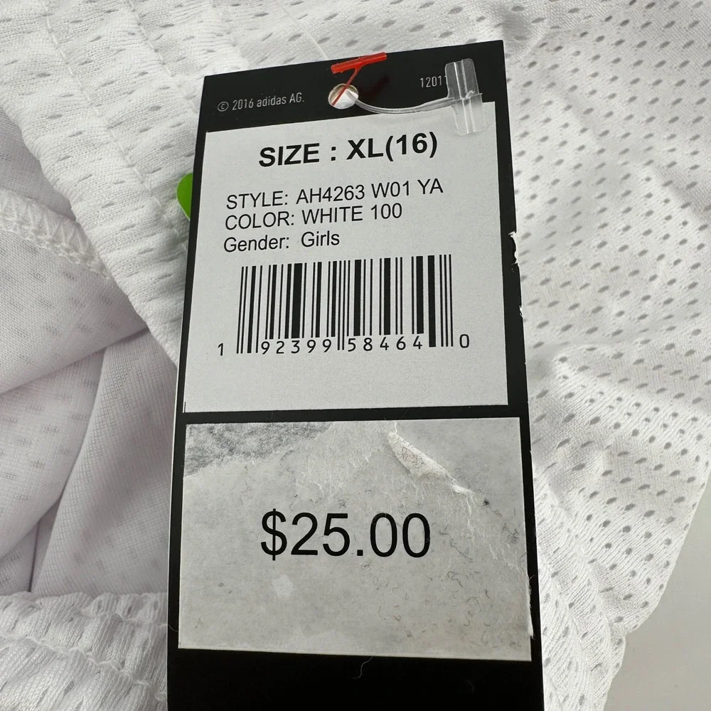 Adidas Girls Mesh Athletic Shorts White Black Stripes AH4263 XL 16 NWT
